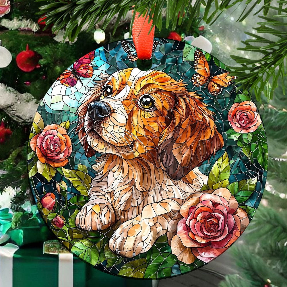 Cur Gift Dog Rose S Ceramic Christmas Ornament, Festive Tree Accent and Keepsake ...