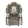 thumbnail image 1 of Dog Roses Green 6 Pcs Drink Coasters with Holder Absorbent Coasters Woven Coasters for Drinks Table Desk Protection Home Decor, 1 of 7