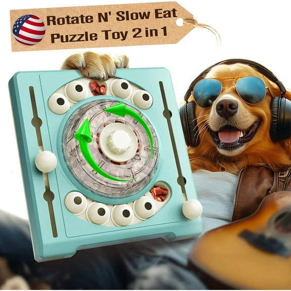 Dog Rotating Puzzle Games Toy Level 2 in 1 Centralized Food Dispensing Design Capacity 10.8 oz Slow Treat Puzzles Feeder Boredom Busters Puppy Mind Interactive Enrichment Mental Stimulation Toys