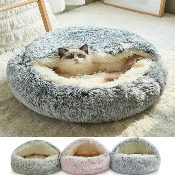 Dog Round Pet Bed | Warm Winter Sleeping Bag | Soft Plush Calming Nest | Washable Cozy Cushion | Breathable Polyester Cotton | 50x50cm for Small Pets