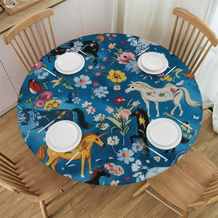 Dog Round Table Cover Stain Resistant Washable Indoor Outdoor