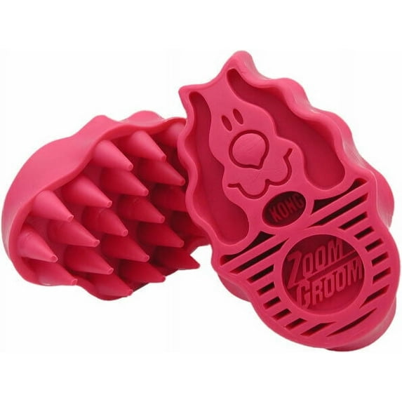 Dog Rubber Curry Brushes Pet Grooming Collect Hair Wet Dry Coat Massager Bathing (Large - Pink)