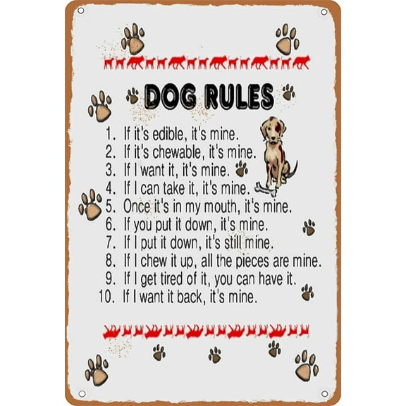 Dog Rules Metal Posters Farm Metal Signs Pet Dog Room Decor Bathroom Garage Wall Decor Printing Plaque Best Gift (Aluminum) Size: 12 x 16 inch