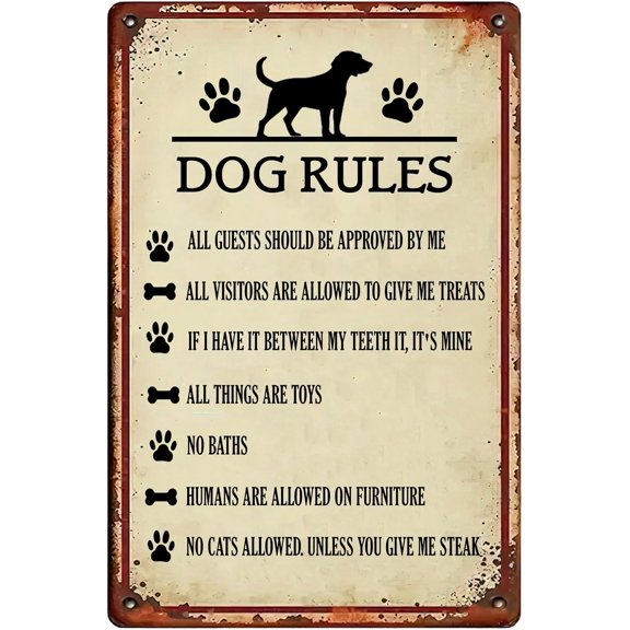 Dog Rules Retro Metal Sign,All Guests Should Be Approved By Me Antique Tin Signs Tin Painting for Home Kitchen Office Cafe Farm Yard Man Cave Decor 8x12 Inch