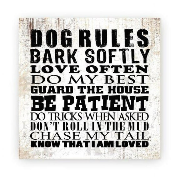 Dog Rules Rustic Wood Sign 12x12 (Unframed)