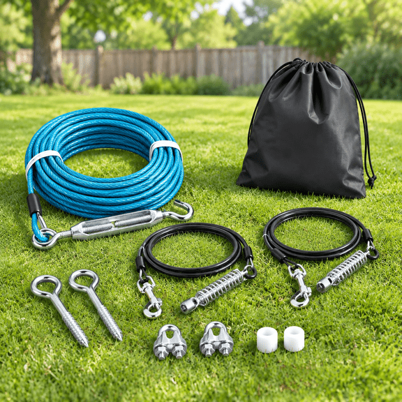 Dog Runner For Yard Heavy Duty 200ft Runs Outside With 10ft Tie Out Cable Trolley System Zipline Large Dogs Up To 250lbs Proof Ru