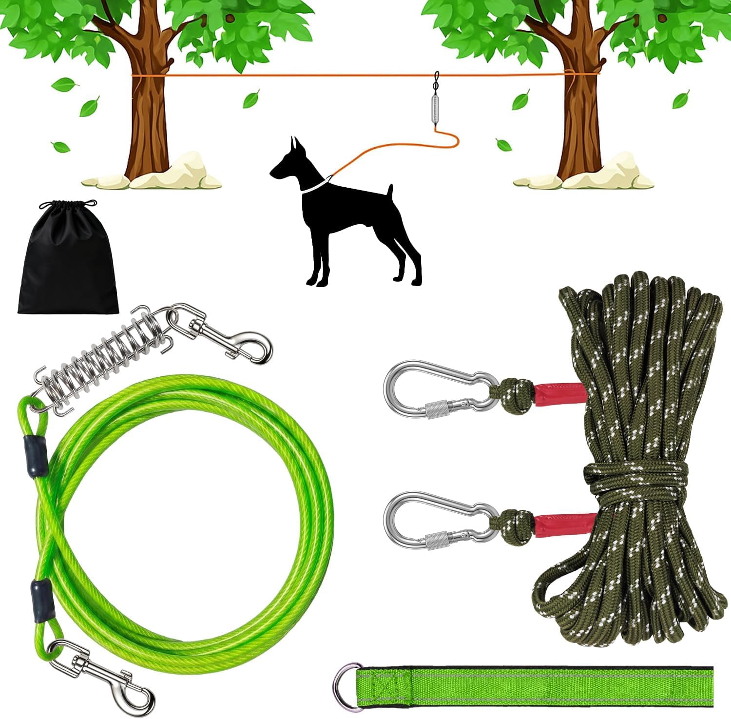 Cable Runer Dog Runner Trolley Cable: 50FT Heavy Duty Zipline for Yard & Camping ...