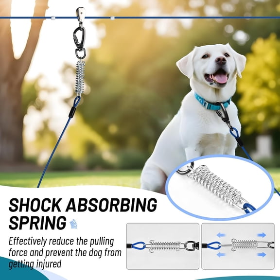 Dog Runner for Yard, Heavy Duty 200FT Dog Runs for Outside with 10FT Tie Out Cable, Trolley System Zipline for Large Dogs Up to 250lbs, Chew Proof Run Cable for Camping