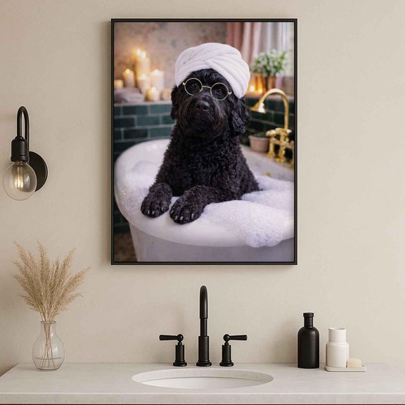 Dog Russian Terrier Spa Bathtub Pet Animal Art Poster , Poster Print Only