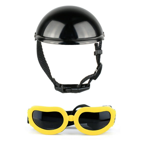 Dog Safety Riding Cap Motorcycle Bike Hat + Goggles Outdoor Adventures with Ear Hole Dog Hard Hat