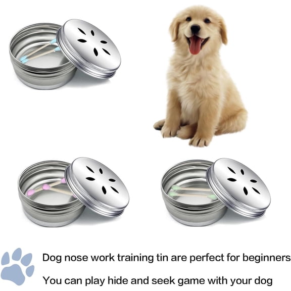 Dog Scent Training Kit with 6 Tins and 4 Scents - Nose Work Set for Brain Games and Pet Pup Beginner