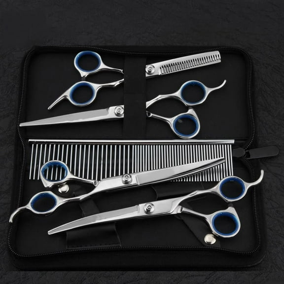 Dog Scissors Fur Scissors For Dogs Cat 5-In-1 Sharp Curved Scissors Set Dog Grooming Set For Face, Body, Ears