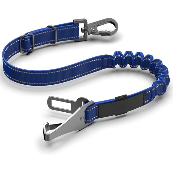 Dog Seat Belt 3-in-1 Car Harness for Dogs Adjustable Safety Seatbelt for Car Durable Nylon Reflective Bungee Fabric Tether with Clip Hook Latch & Buckle, Swivel Zinc Alloy Carabiner (Black)
