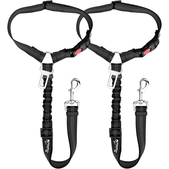 Dog Seat Belt for Car, 2 Pack Dog Car Harness Seatbelt Adjustable with Elastic Bungee Buffer, 2 in 1 Pet Car Leash Headrest Restraint Dog Reflective Safety Tether (Black, Headrest+Clip)