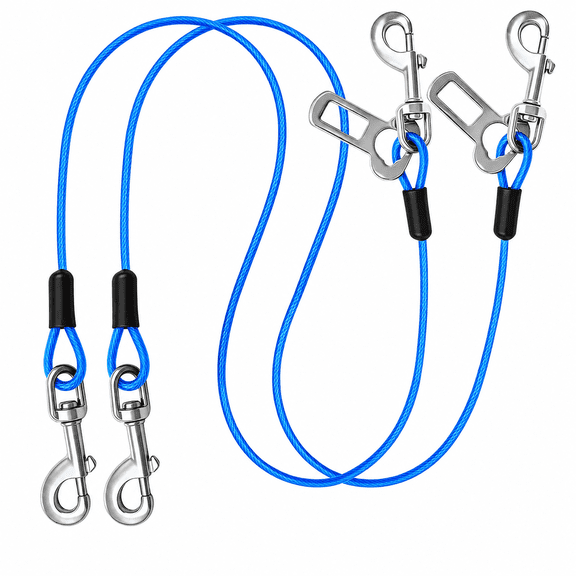 Dog Seat Belt for Car, 27.55 Inch/70 cm Chew Proof Steel Cable Dog Seatbelt Tether with Double Clips, No Chew Pet Vehicle Safety Restraint for Cars, Trucks & SUVs, 2 Pack Blue