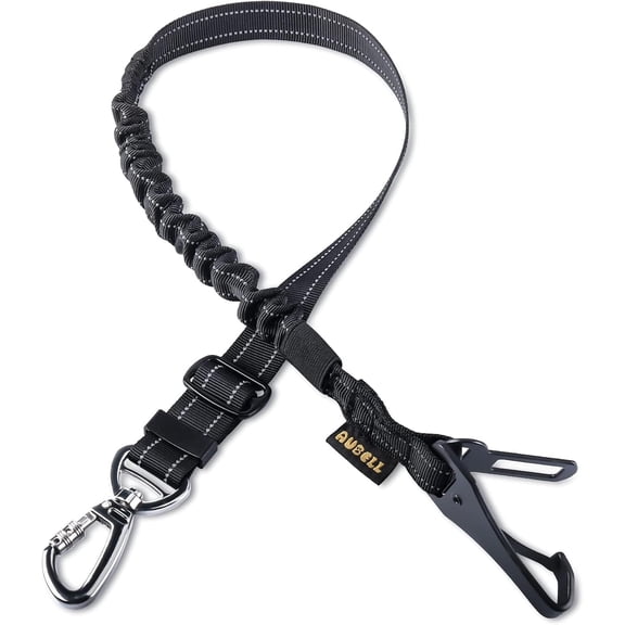 Dog Seat Belt for Car,Updated 3-in-1 Adjustable Reflective Bungee Heavy Duty Dog Car Harness Tether with Clip Hook Latch & Buckle,Swivel Zinc Alloy Carabiner,Black