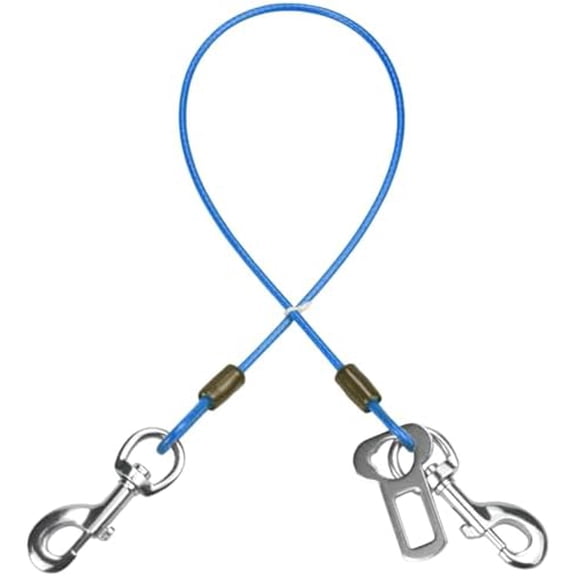 Dog Seat Belt Harness for Car,Dog Seatbelt of Coated Wire Leash Safety Restraint,No Chew Tether Cable Vehicle,Double Clips & Latch(Blue, 16 inch/40 CM)
