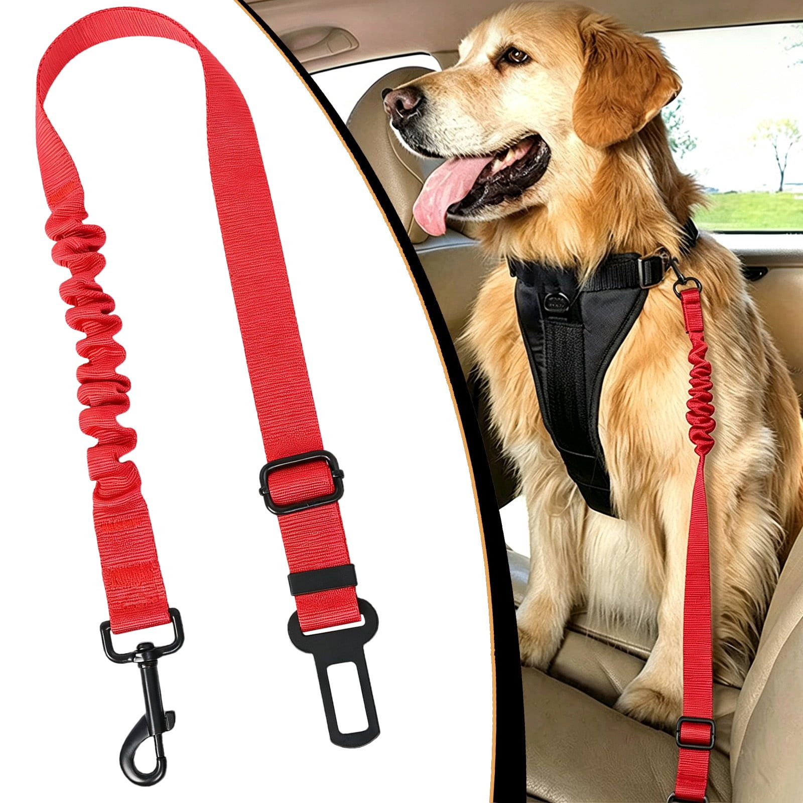 Dog Seat Belt Retractable Dog Leash Adjustable for Vehicle Pet Elastic ...