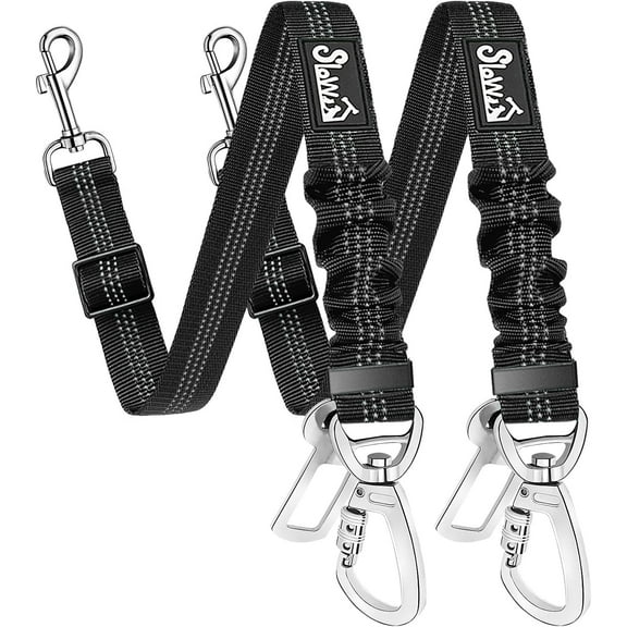 Dog Seatbelt, 2 Pack Seat Belt Car Leash Adjustable Elastic Bune Buffer Heavy Duty Nylon Reflective Pet Safety Tether Connect to Harness for Travel Riding in Vehicle (Daul Clip, B)