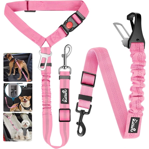 Dog Seatbelt Leash for Cars, 2 Pack Pet Safety Seat Belt with Adjustable Buckle & Reflective Bune, Connect Harness in Vehicle Dogs Restraint Travel Daily Use (Pink)