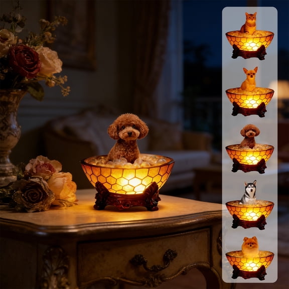 Dog Series Reading Light LED Resin Statue Lamp, Yellow Desk Night Light, USB Powered Cute Bath Theme Dog Ornament, Soft Warm Ambient Lighting Decor