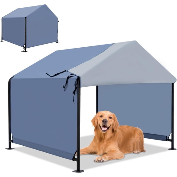 Dog Shade Shelter 4'x4'x3.6' for Large Dogs, Pet Outdoor Tent with Upgraded Doors, Outside Sun Rain Canopy Pet House for Dogs, Cats, Small Animals and Livestock, Navy Blue