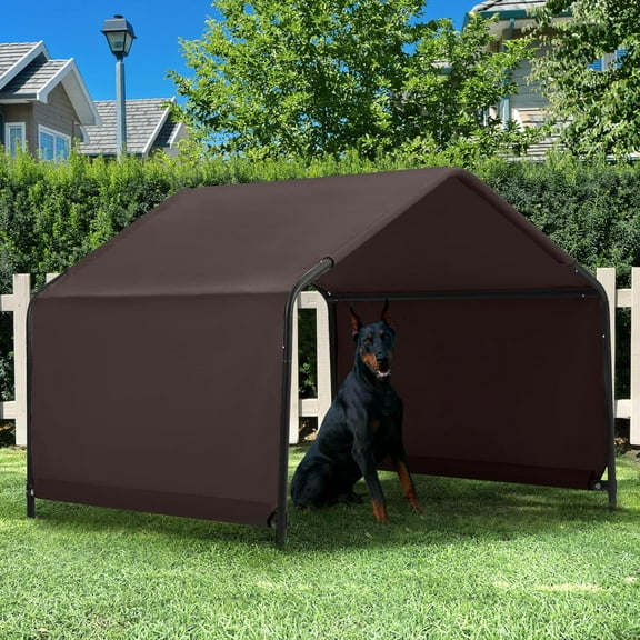 Dog Shade Shelter Outdoor 4'x4'x3' Tent for Large Medium Dogs, Outside Sun Rain Canopy Pet House for Livestock Pigs Cats with Waterproof Roof Ground Nails,Brown