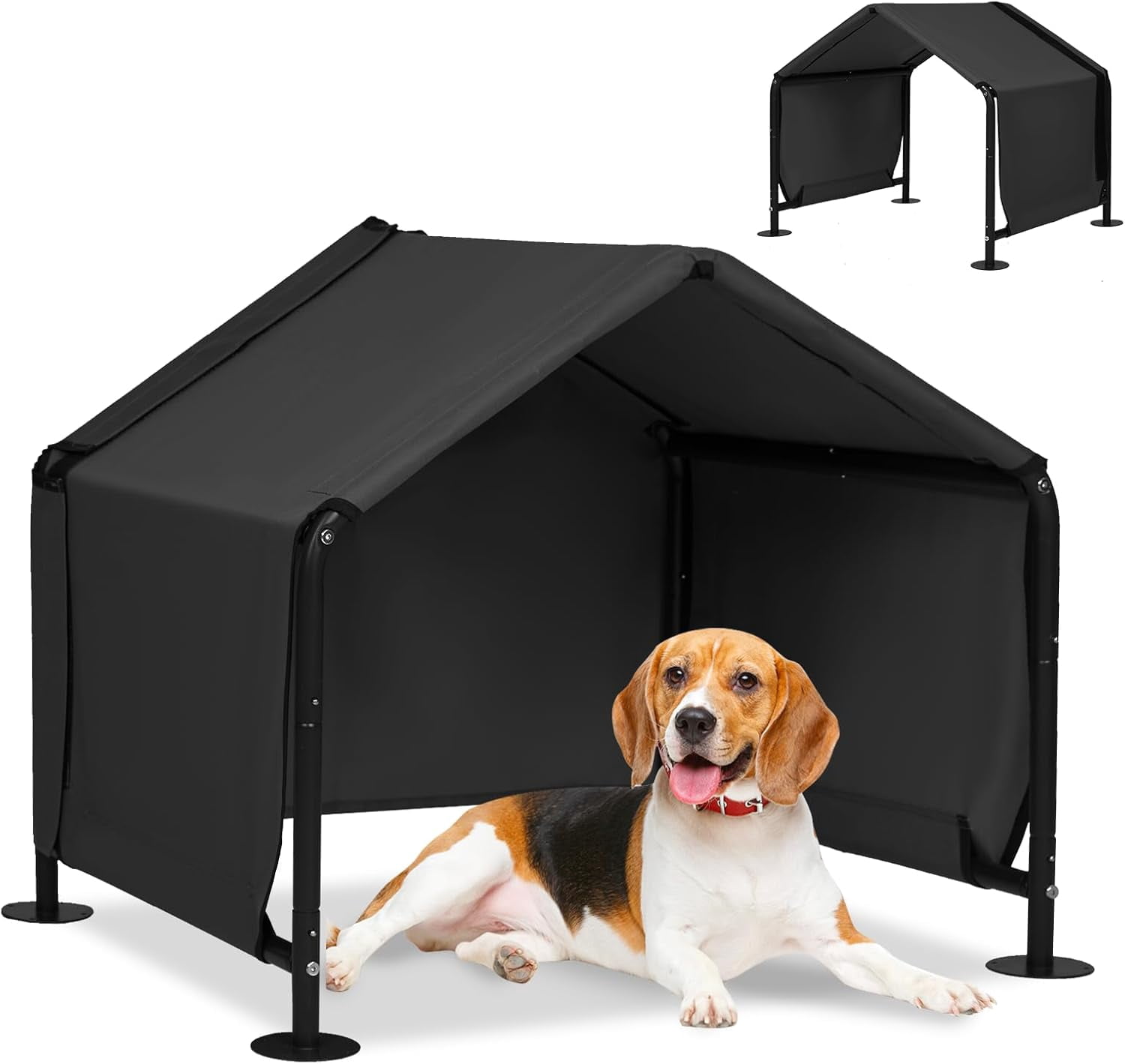 Dog Shades for Outside - Outdoor Dog Canopy for Small Dogs, 29.5”x25.6”x25.6” Outdoor Dog Shade Shelter Pet House, Waterproof Pet Canopy Shelter for Small Animals with Ground Nails, Black