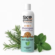 Skip The Groomer 4-in-1 Dog Shampoo and Conditioner, Detangling Dog Wash, Rosemary Mint, 16 fl oz Bottle
