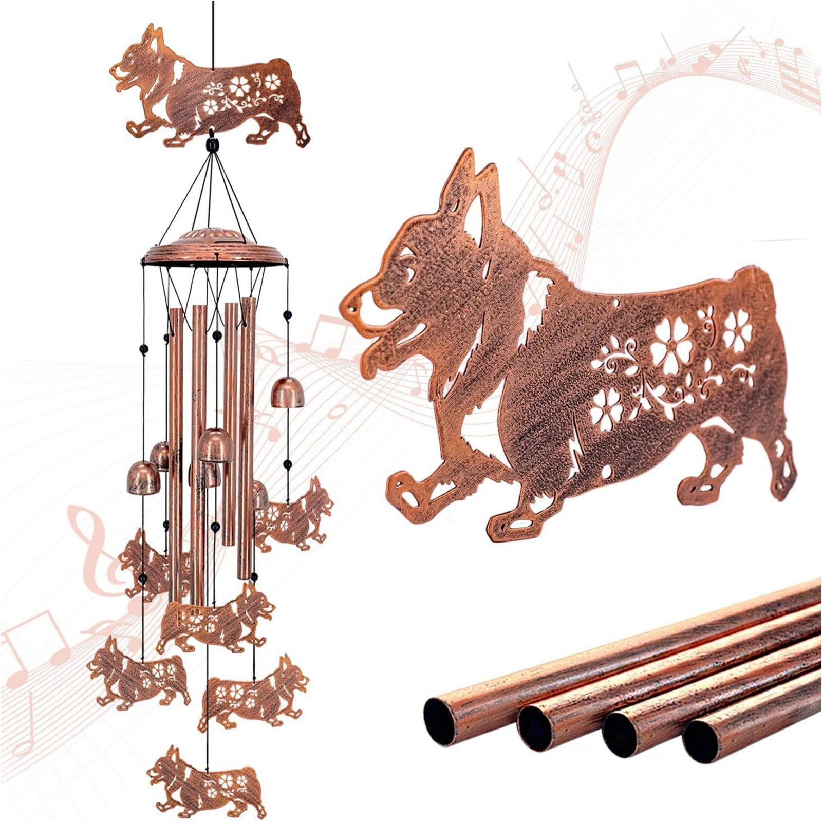 Dog Shape Metal Wind Chime for Outdoor Garden, Handmade Patio Decor with Melodic Aluminum Tubes, Memorial Gift for Home and Yard