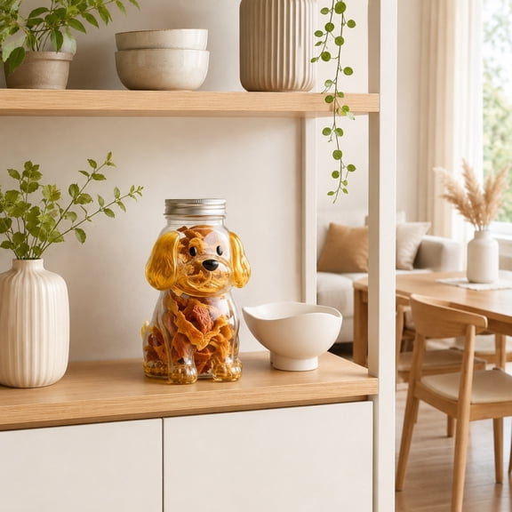 Dog Shaped Candy Jar, Airtight Snack Container, Pet Lover Gift for Kitchen Storage, Cute Dog Cookie Jar for Treats, Food Grade Ceramic with Lid, Funny Puppy Design​