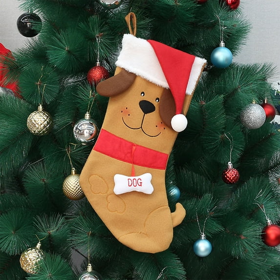 Dog-Shaped Christmas Stocking - Festive Pet Gift Sock for Treats & Small Presents, Washable Cloth Holiday Decor (Includes Crinkle Paper)
