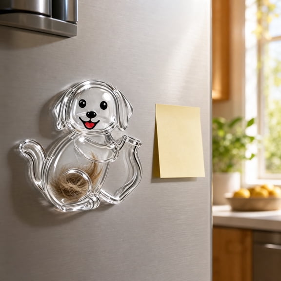 Dog Shaped Magnetic Storage Container, Pet Memorial Fridge Magnet Clear Plastic Keepsake Holder, Transparent Collectible Ornament for Refrigerator Metal Lockers Office Pet Lovers Gift