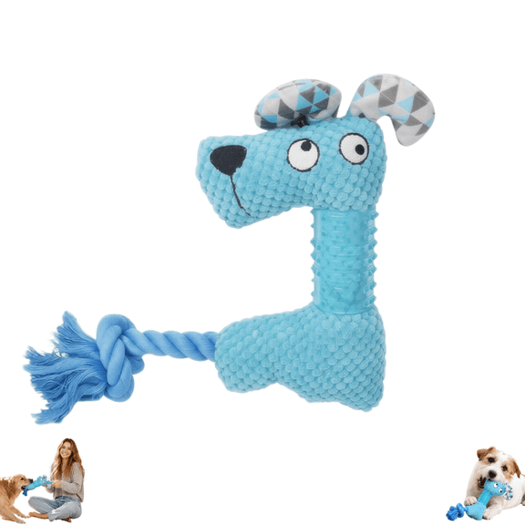 Dog Shaped Squeaky Dog Chew Toy with Cotton Rope Tail, Interactive Teeth Cleaning Pet Toy for Small and Medium Dogs, Bite-Resistant Stuffed Dog Toy for Tug and Fetch Games