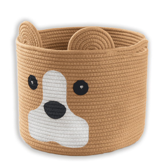 Dog Shaped Storage Basket, Woven Cotton Rope Animal Storage Basket Bin for Kids, Baby Toys Basket, Dog Gifts for Dog Lovers - 12" L X 10" H