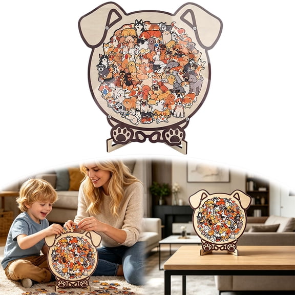 Dog Shaped Wooden Jigsaw Puzzle with Display Stand Unique Animal Breed Illustration Decorative Desktop Puzzle for Dog Lovers Adults Birthday Graduation Gift 8.66 Inch
