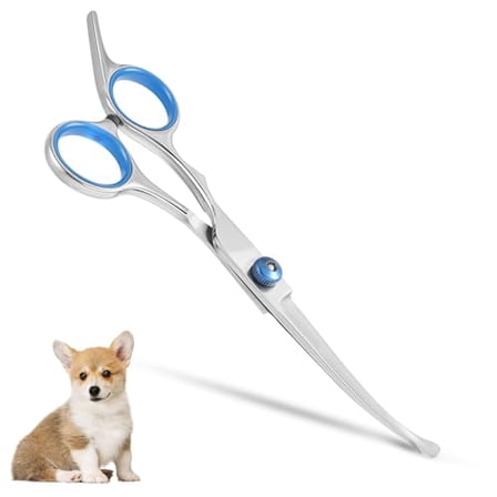 Dog Shears 7 Inches Curved Dog Grooming Scissors Stainless Steel Round Tips Pet Thinning Shears Professional Hair Cutting Scissors for Dog Cat on Face Paw Hair Trimming Right Left Handed