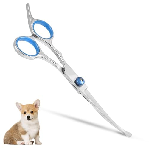 Dog Shears 7 Inches Curved Dog Grooming Scissors Stainless Steel Round Tips Pet Thinning Shears Professional Hair Cutting Scissors for Dog Cat on Face Paw Hair Trimming Right Left Handed