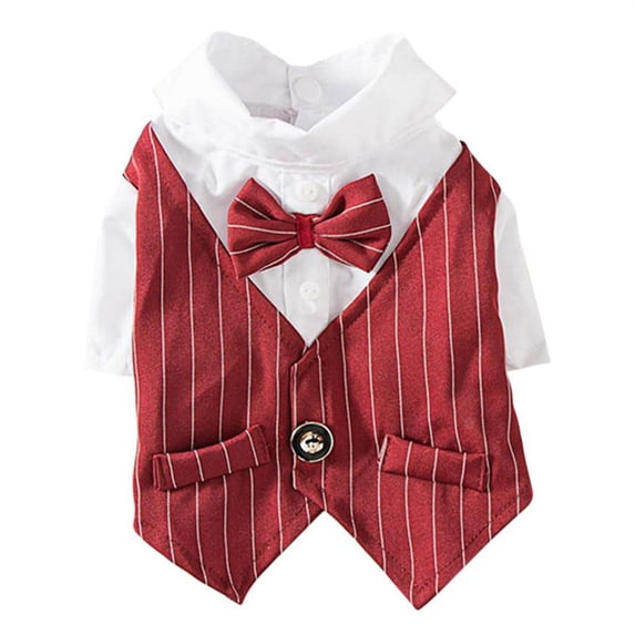 Dog Shirt Puppy Pet Small Dog Clothes, Stylish Suit Bow Tie Costume, Wedding Shirt Formal Tuxedo with Black Tie, Dog Prince Wedding Bow Tie Suit