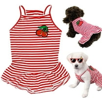 Dog Shirt Red Striped Skirt Pet Dress Clothes, Puppy T-Shirts Soft Costumes, Puppy Cherry Print Vest Outfits for Small Dogs and Cats Princess Dresses Girl Boy Clothing