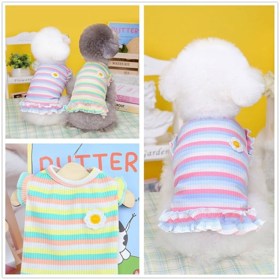 Vorkoi Dog Shirt Striped Dog Clothes Stretchy Vests Soft Cotton for Small Medium Large Dogs Boy Girl Puppy Clothes Lightweight Cat Outfit Kitten Tank Top Apparel T-Shirts