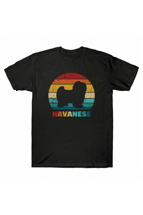 Dog Shirt Vintage Sleeve T-Shirt Retro Short Tee Havanese Animal Cotton