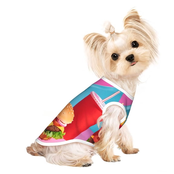 Dog Shirts Puppy Clothes Hamburger Fries Cola Sleeveless Vests Pet T-Shirt for Cats Kittens and Small Dogs Small