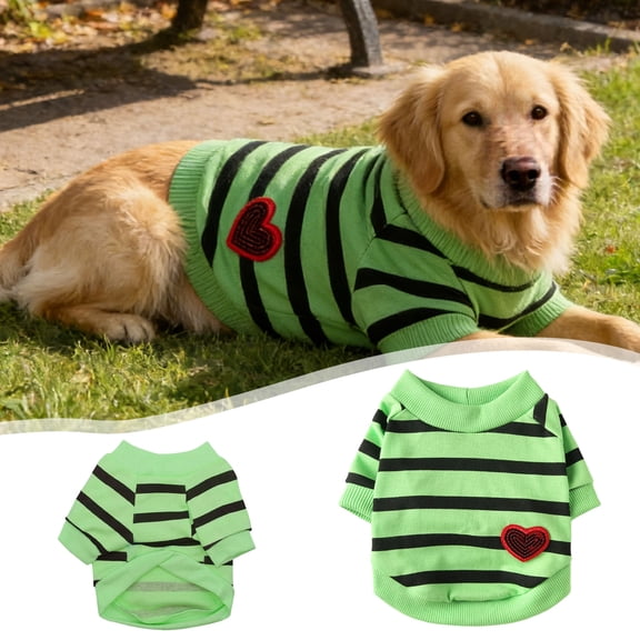 Dog Shirts for Small Dogs Summer Basic T-Shirt Striped Puppy Clothes Sequins Love Heart Sweatshirt Soft Short Sleeve Tee Shirt Pet Clothing Pullover Chihuahua Apparel(Green, XL)