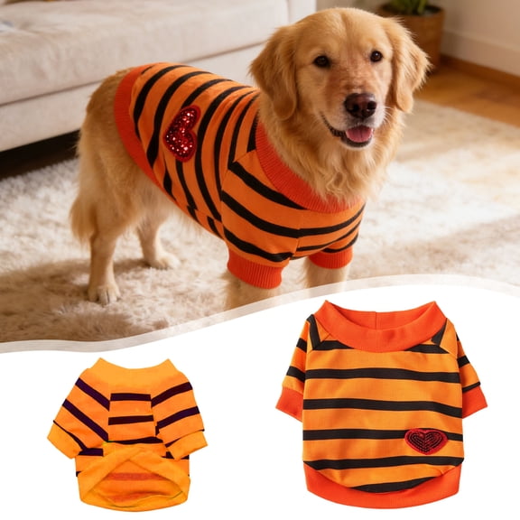 Dog Shirts for Small Dogs Summer Basic T-Shirt Striped Puppy Clothes Sequins Love Heart Sweatshirt Soft Short Sleeve Tee Shirt Pet Clothing Pullover Chihuahua Apparel(Orange, XL)