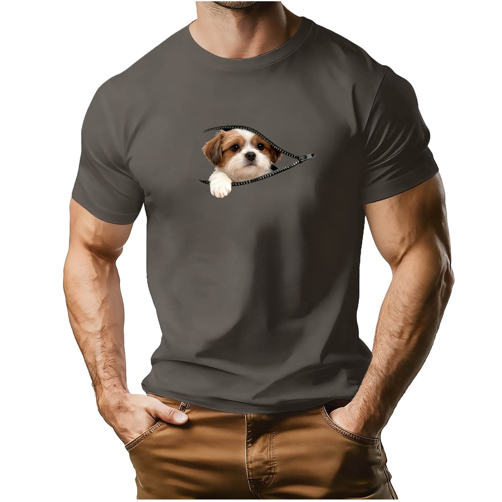 Dog Shirts for Men Round Neck Short Sleeve Shirt Funny Graphic Print ...