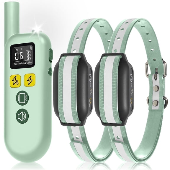Dog Shock Collar 2 Dogs (7-120lbs) - 3300Ft 4 in 1 Dog Training Collar with Beep,Vibration, Shock & Double Shock,IPX7 Waterproof Rechargeable E-collar for Medium Large Breeds,Green