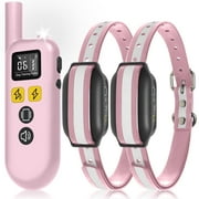 Dog Shock Collar 2 Dogs 7-120lbs - 3300Ft 4 in 1 Dog Training Collar with Romote-Beep,Vibration, Shock & Double Shock,IPX7 Waterproof e-Collar for Medium Large Breeds,Pink