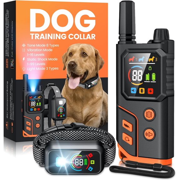 Dog Shock Collar 4000FT with Light for Night Walks, Dog Training Collar with Remote Control, E Collar with Adjustable Pitch Beep,Vibration and Shock,Rechargeable Waterproof Shock Collar, Black