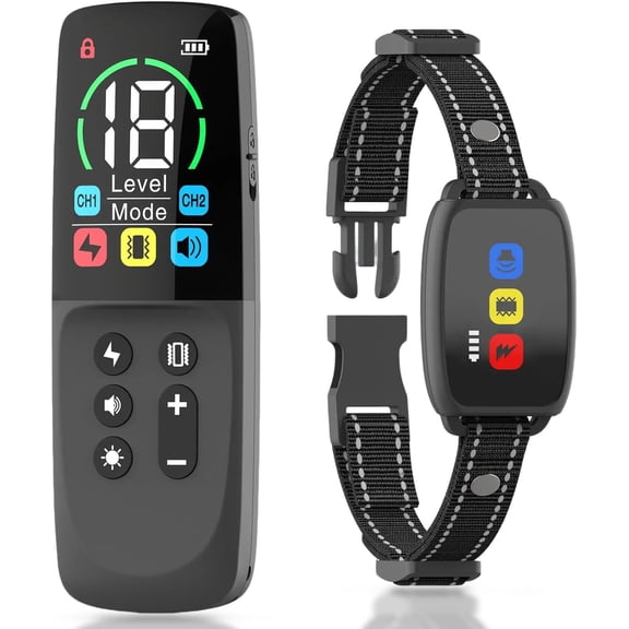 Dog Shock Collar, Dog Training and Anti Bark Collar with Remot Controlfor, IP67 Waterproof Rechargeable e Collar 3300ft, for 8-120lbs All Breeds Dogs, with 3 Training Modes Beep,Vibration, Safe Shock